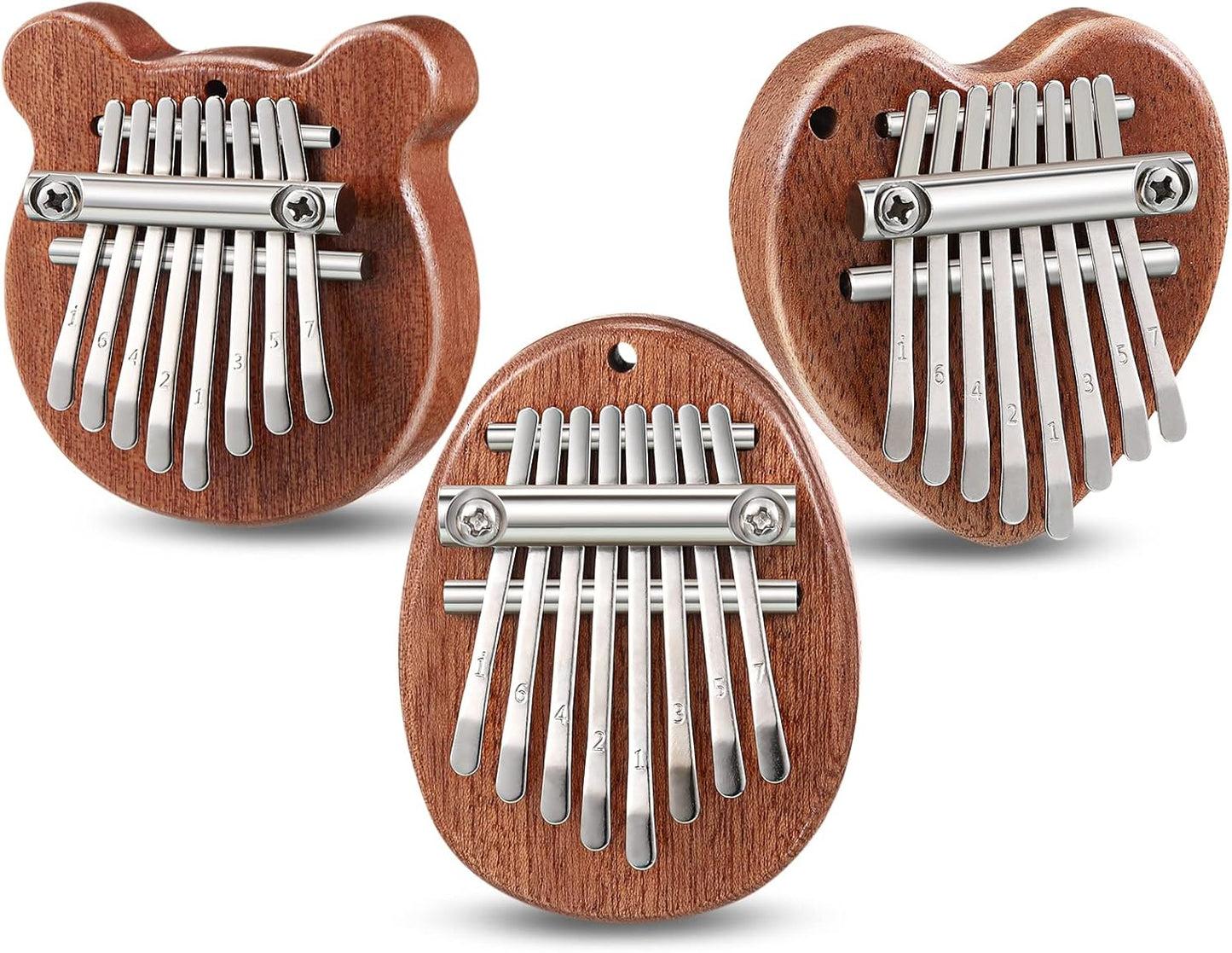 3PCS Mini Thumb Piano Set - 7-Key Kalimba with Cute Designs, Solid Wood Body & Metal Keys, Portable Musical Instrument for Beginners, Kids, and Music Lovers