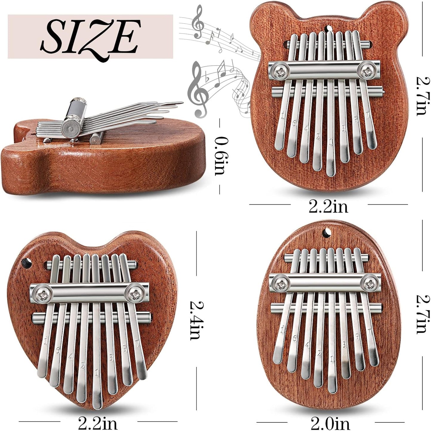 3PCS Mini Thumb Piano Set - 7-Key Kalimba with Cute Designs, Solid Wood Body & Metal Keys, Portable Musical Instrument for Beginners, Kids, and Music Lovers