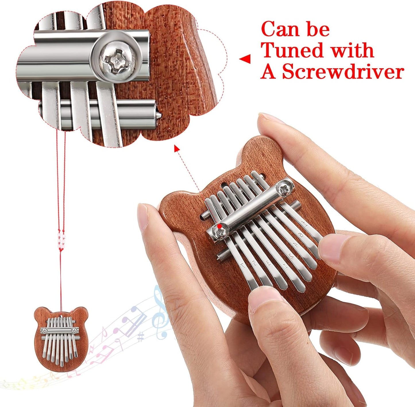 3PCS Mini Thumb Piano Set - 7-Key Kalimba with Cute Designs, Solid Wood Body & Metal Keys, Portable Musical Instrument for Beginners, Kids, and Music Lovers